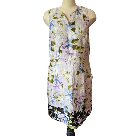 J. Jill Linen Floral Print Midi Dress Sz M Womens Summer Blue White Purple Sheat - Picture 2 of 15